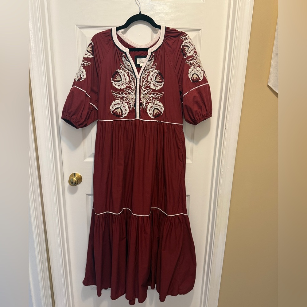 Anthropologie Gretel Embroidered Maxi Dress